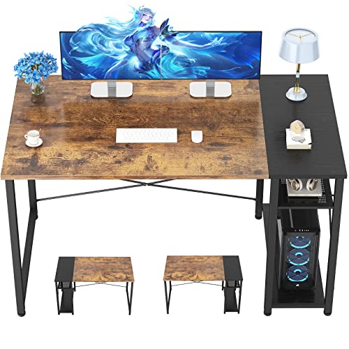 Ecoprsio Computer Desk, 47 Inch Small Desk for Small Space, Modern Study Writing Desk with Storage Shelves, Reversible PC Table for Home Office, Gaming Room, Bedroom, Workstation, Rustic and Black