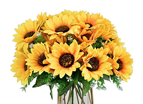 LSKYTOP 6 Bunches Artificial Sunflower Bouquet,Silk Sunflowers Fake Yellow Flowers for Sunflower Floral Arrangement Home Decor