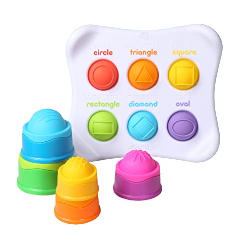 Fat Brain Toys Dimpl Duo Bundle – Silicone Popper Toy and Baby Stacking Cups Set, BPA Free Baby Toys – Includes Zippered Storage Activity Bag