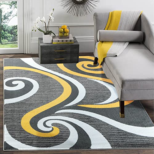 GLORY RUGS Modern Area Rug Swirls Carpet Bedroom Living Room Contemporary Dining Accent Sevilla Collection 4817A (Yellow, 4×6)