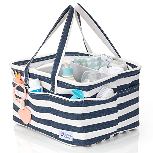 The Blissful Bump Diaper Organizer Caddy – Portable Baby Diaper Caddy with Pockets, Adjustable Compartments – Cute Diaper Basket for Boy, Girl – Modern Changing Table Organizer, Diaper Caddy