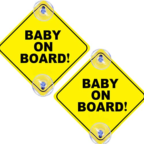 2PCS Baby On Board Signs with Suction Cups, 5″x5″ Reusable Baby Safety Warning Decal for Car Windows