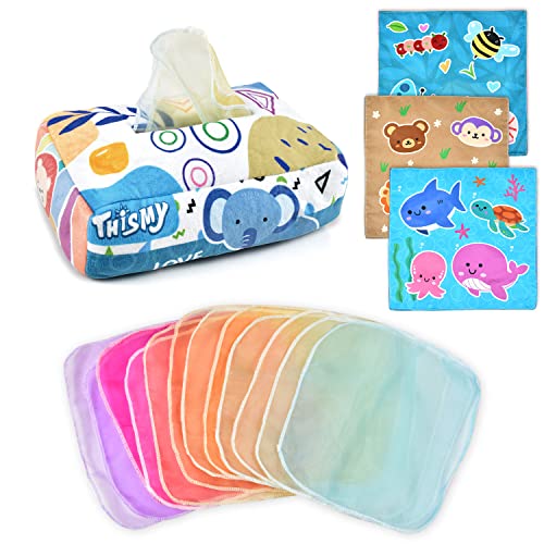 THISMY Baby Toys 6-12 Months Magic Tissue Box Montessori Toy for Babies 6-12 18 Months, Soft Contrast Crinkle Sensory Toys for Toddlers