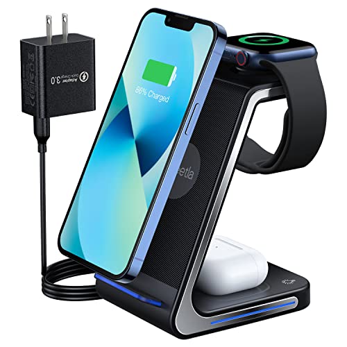 Wireless Charger, Weetla Wireless Charging Station, 3 in 1 Wireless Charging Stand for iPhone/iWatch/Airpods,for iPhone 13,12,11 (Mini,Pro, Pro Max)/XS/XR,for iWatch 7/6/SE/5/4/3/2,for Airpods 2/3/pro