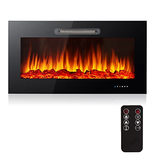 36 Inch Electric Fireplace Recessed and Wall Mounted, in-Wall Electric Fireplace with Adjustable Flame Colors, Touch Screen, Remote Control, Easy to Install ,750w/1500w (36)