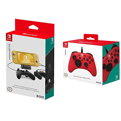 Nintendo Switch Dual USB Playstand by HORI – Officially Licensed by Nintendo & Switch HORIPAD Wired Controller (Red) by HORI – Licensed by Nintendo