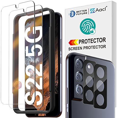AACL [Fingerprint Compatible][2+2][2- Pack] Tempered Glass for Samsung Galaxy S22 5G Screen Protector+[2- Pack] Camera Lens Protector for Samsung Galaxy S22, [Easy Installation with Alignment]