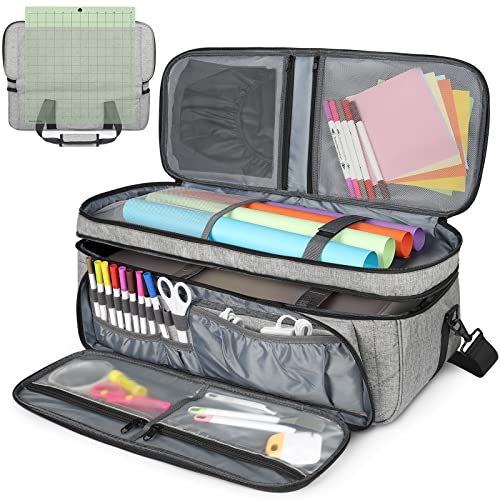 Carrying Case for Cricut Maker, Maker 3, Explore Air, Air 2, Silhouette Cameo 4 and Accessories, Double Layer Water-Resistant Storage Tote Bag for Die Cut Machine with Dust Cover (Bag Only), Grey
