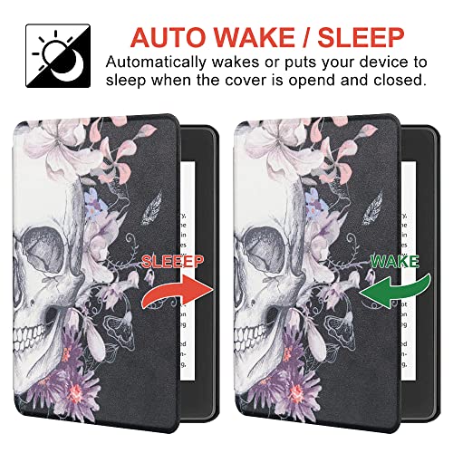 QIYI Case for 6.8″ Kindle Paperwhite (11th Generation-2021) & Kindle Paperwhite Signature Edition, Pink Flowers Black PU Leather eBook Reader Smart Cover with Auto Wake / Sleep – Skull in Blossom | The Storepaperoomates Retail Market - Fast Affordable Shopping