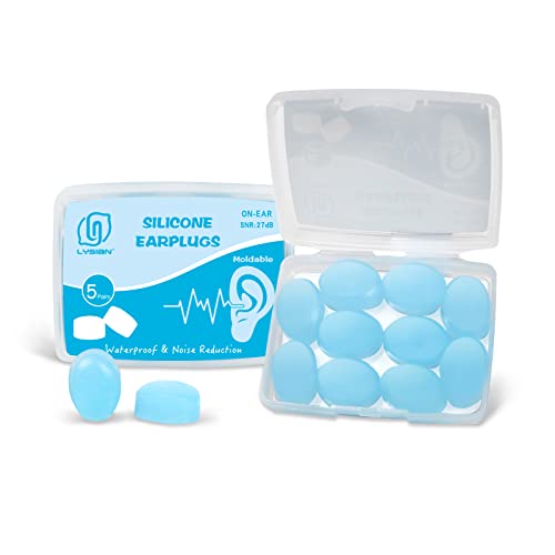 Soft Moldable Silicone Earplugs for Sleep, 5 Pairs, SNR 27dB Noise Cancelling Sleeping Ear Plugs for Swimming, Travel, Snoring by Lysian (Blue)