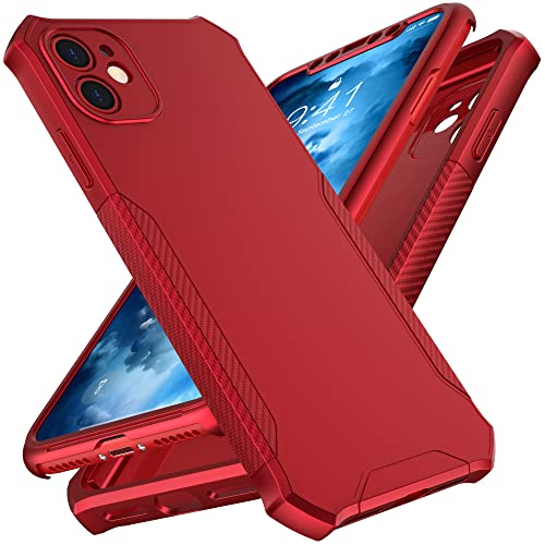 ORETech Designed for iPhone 11 Case, with[2 x Tempered Glass Screen Protector][Full Camera Lens Protection] Square Edge Shockproof Soft TPU+Hard PC Anti-Slip Phone Case for iPhone 11 Case-6.1″ Red