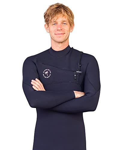 Men’s Surfing Wetsuit – Chest Zip Fullsuit – Warm Superstretch 3/2mm or 4/3mm Neoprene w/GBS Seams (Black 3/2mm, M (Medium))
