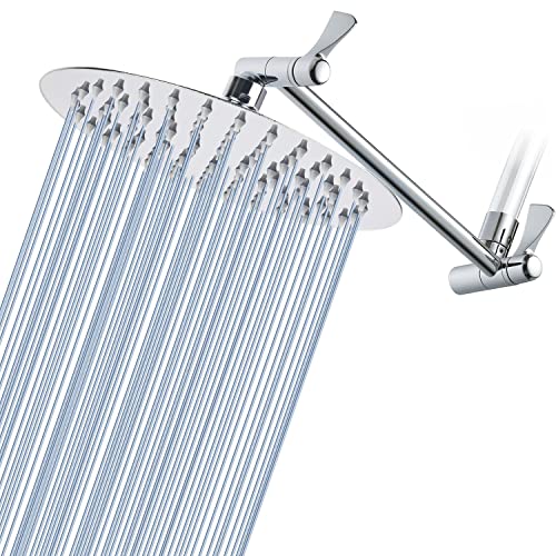 8” Rain Shower Head with 11” Adjustable Extension Arm – Eolax High Pressure Rainfall Showerhead Solve Low Water Pressure and Flow – Bathroom Fixed Shower Heads Made of 304 Stainless Steel – Chrome
