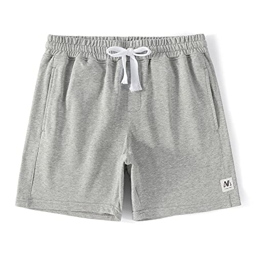 NIMENJOJA Mens 7″ Sweat Shorts Cotton Workout Gym Jogger Lounge Shorts with Zipper Pockets Grey