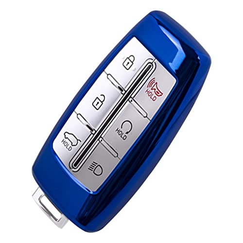 SK CUSTOM Smart Key Fob Case Blue TPU Protective Cover Compatible with Hyundai Genesis GV80 GV90 G70 G80 G90 GV70 Keyless Entry Remote