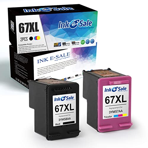 INK E-SALE Remanufactured 67XL Ink Cartridge Replacement for HP 67 67XL Ink ( 2Pack , Black Tri-Color ) for use in HP DeskJet 1210 2300 2710 2720 2725 2755 Envy Pro 6420 6430 6455 6475 Printer