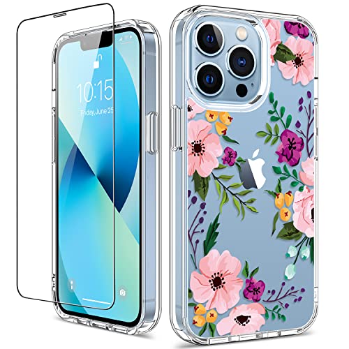 GiiKa for iPhone 13 Pro Case with Screen Protector, 6.1 inch Clear Full Body Shockproof Protective Floral Girls Women Hard Case with TPU Bumper Cover Phone Case for iPhone 13 Pro, Small Flowers