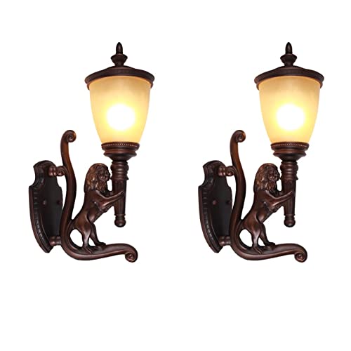 OUUED European Wall Light Outdoor Waterproof No European Retro Outdoor Wall Lamp Garden Garden Lamp Lion and Horse Head Wall Lamp Home Balcony Corridor Aisle Outdoor Wall Lamp (1 Pack, 2 Packs)