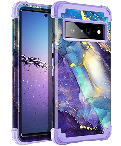 Rancase Compatible with Google Pixel 6 Pro Case,Three Layer Heavy Duty Shockproof Protection Hard Plastic Bumper +Soft Silicone Rubber Protective Case for Google Pixel 6 Pro Case,Purple