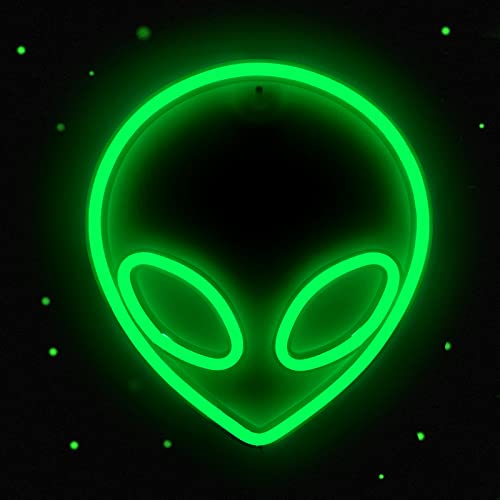 NICETHUMB Alien Neon Sign Christmas Decoration Green LED Alien Neon Light USB/Battery Operated Cool Alien Light Up Sign for Wall Decor Game Room Aesthetic Hanging Light for Man Cave Stuff, Bedroom, Bar, Party