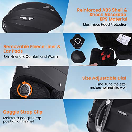 Ski Helmet MOHOO Snowboard Helmet Women Men Youth with Goggle Clip Black Snow Sport Helmet with Closable Vents, Removable Lining Earpads ASTM Certified Size L | The Storepaperoomates Retail Market - Fast Affordable Shopping