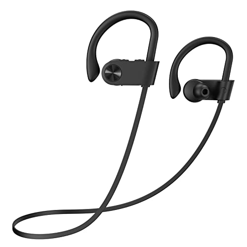 LIVIKEY Bluetooth Headphones, IPX7 Waterproof Sweatproof & 12Hrs Long Battery, Wireless Earbuds in-Ear with Mic & Soft Earhooks for Running Fitness Workout Sports, BlackGray