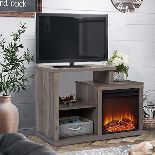 Fireplace Tv Stand for Tvs Up to 50 Inches Tv Table, Wood Electric Fireplace Entertainment Center for The Living Room, Rustic Gray Tv Cabinet Furniture(18” Electric Fireplace Insert)