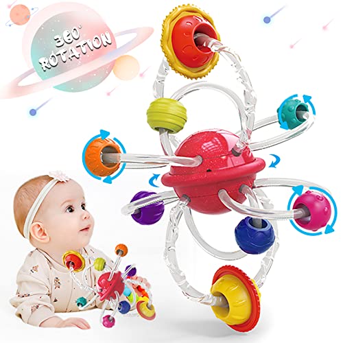 Baby Teething Toys for Babies 6-12-18 Months Textured Planet Hand Catching Ball Hand Teether Baby Rattle Toy 6 to 12 Month Multi Sensory Learning Infant Loop Toy Ball Baby Girl Boy Gift Grasp Chew Toy
