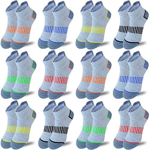 Jamegio Boys Socks 12 Pairs Ankle Athletic Sock Half Cushion Low Cut socks for Little Big Kids Size Age 3-10 Years(7-10 Years)