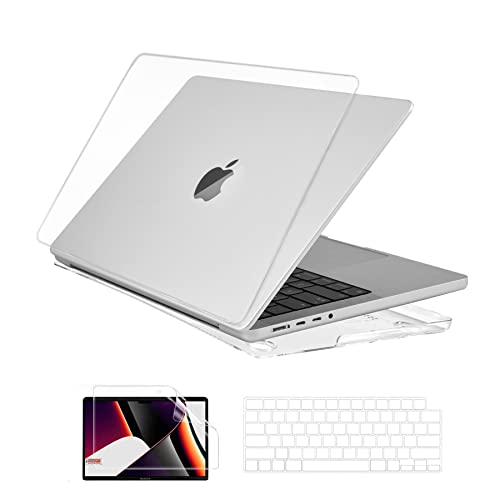 EooCoo Compatible for MacBook Pro 14 inch Case 2023 2022 2021 Release M2 A2779 A2442 M1 Pro M1 Max Chip, Hard Shell Cases with Keyboard Cover, Screen Protector – Crystal Clear