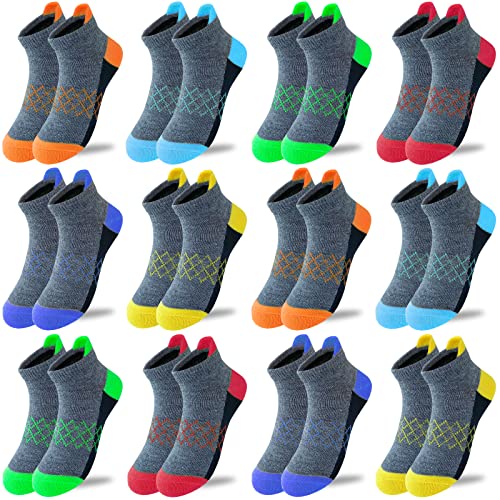 Jamegio Boys Socks 12 Pairs kids Half Cushion Low Cut socks Sport Ankle Athletic Sock for Little Big Kids Size Age 3-10 Years (5-7 Years)