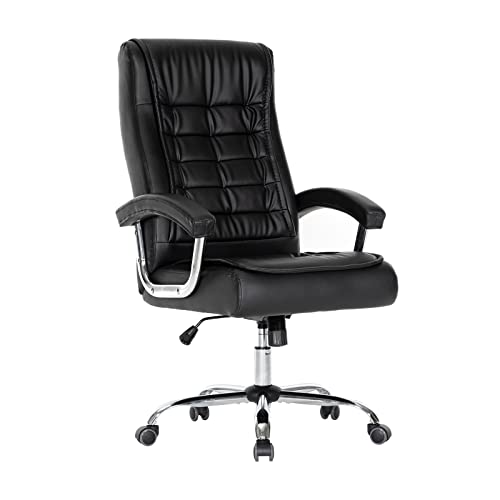 HOXNE Executive Office Chair Adjustable Leather Chair High Back Swivel Office Desk Chair with Padded Armrest 350lbs Load-Bearing Spring Seat Computer Desk Chair for Home Office (Black)