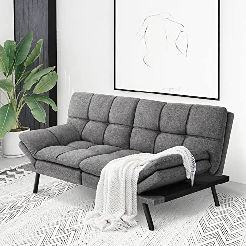 IULULU Sofa Bed, Modern Convertible Futon Sleeper Couch Daybed with Adjustable Armrests for Studio, Apartment, Office, Small Space, Compact Living Room, Grey