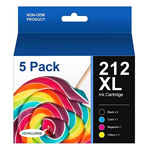 212XL Ink Cartridges Remanufactured Ink Replacement for epson 212XL T212 T212XL ink use to Workforce WF-2830 WF-2850 Expression Home XP-4105 XP-4100 Printer (2 Black 1 Cyan 1 Magenta 1 Yellow, 5-Pack)