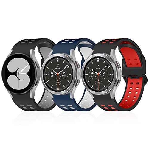 3 Pack No Gap Bands Compatible with Samsung Galaxy Watch 5 40mm 44mm/ Watch 5 Pro 45mm/ Watch 4 40mm 44mm/ Watch 4 Classic 42mm 46mm, 20mm Silicone Adjustable Sport Replacement Band for Women Men(RBW)
