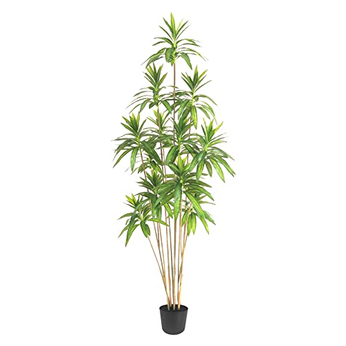 Lambye Artificial Trees Faux Lucky Bamboo with 13 Heads in Plastic Pot, 5.4 Feet Fake Trees Faux Greenery Plants Perfect for Indoor Outdoor Home Office Garden Decoration