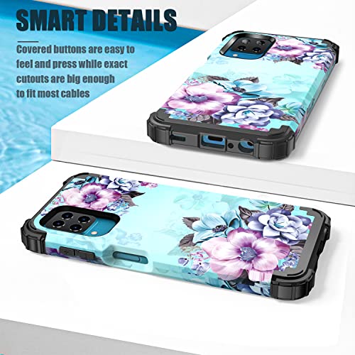 Casetego Compatible with Galaxy A12 Case,Floral Three Layer Heavy Duty Sturdy Shockproof Full Body Protective Cover Case for Samsung Galaxy A12,Blue Flower | The Storepaperoomates Retail Market - Fast Affordable Shopping