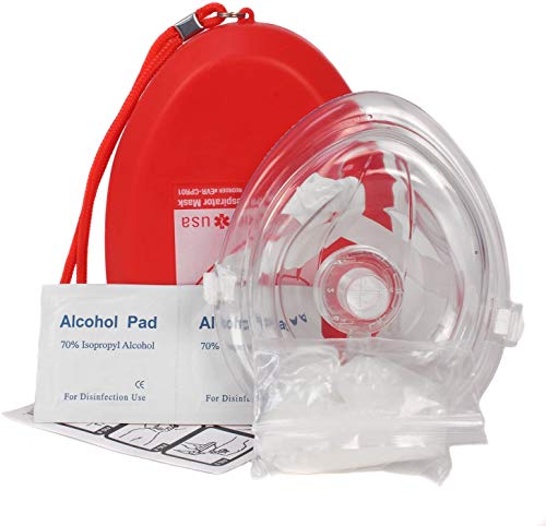 Ever Ready First Aid CPR Rescue Mask, Adult/Child Pocket Resuscitator, Hard Case with Wrist Strap, Gloves and Wipes – 2 Pack