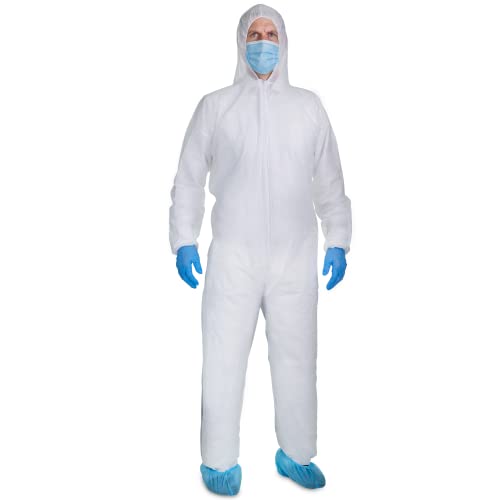 White Disposable Coveralls with Hood, Polypropylene PP Breathable Material, used for Spray Painting and Cleaning Work (XXL)