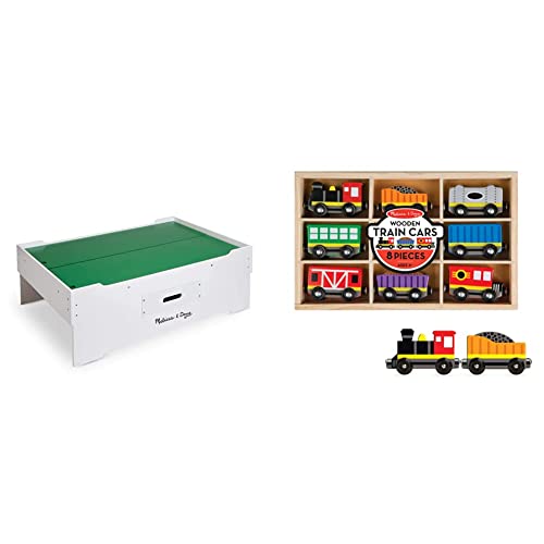 Melissa & Doug Deluxe Wooden Multi-Activity Play Table for Playroom & Wooden Train Cars (8 pcs)