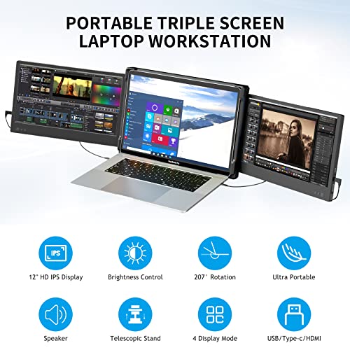 P2 Triple Portable Monitor for Laptop Screen Extender Dual Monitor Extender 12 Inch FHD 1080P IPS Display Extender USB-A/Type-C/HDMI/Speakers for 13-16 Inch Notebook Computer Mac Windows Phone | The Storepaperoomates Retail Market - Fast Affordable Shopping
