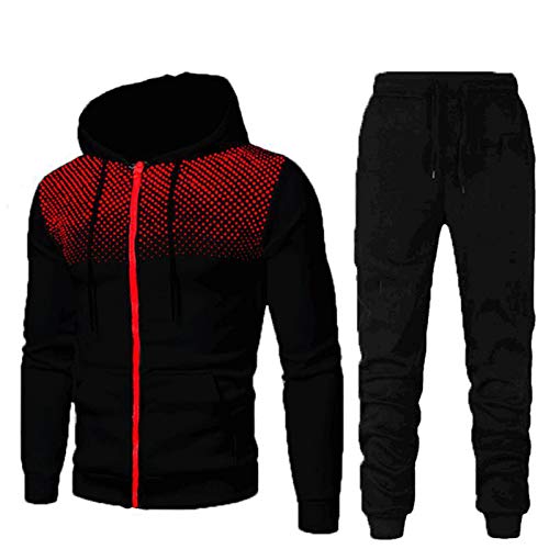 Mens Tracksuit 2 Piece Hoodie,Dots Print Jogging Activewear with Long Sleeve Zipper Hoodies Casual Sweatsuit Sets for Men (Large, YA-Black)