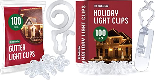 SEWANTA Holiday Light Clips [Set of 100] Bundled with Gutter Light Clips [Set of 100]
