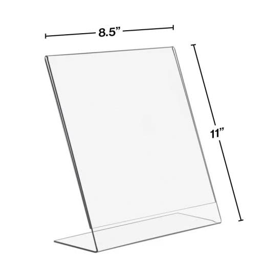 Acrylic Sign Holder 8.5 x 11 Inches Slanted Back, Clear Plastic Sign Holder Paper Display Table Stand for Office, Store, Restaurant