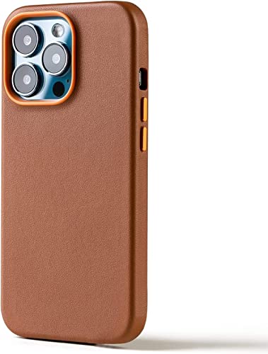 Momodiz Magnetic Case Leather for iPhone 13 Pro Max Leather Case, 6.7’’ Slim and Thin Design, Good Looking, Easy to Hold, Compatible Mag Safe (Saddle Brown)
