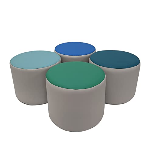 FDP SoftScape 15 inch Round Two-Tone Accent Ottoman for Ages 4-7; Modern Children’s Furniture, Lightweight Foam Seating for Home, Playroom, Classroom, Library (4-Piece) – Contemporary, 12763-139
