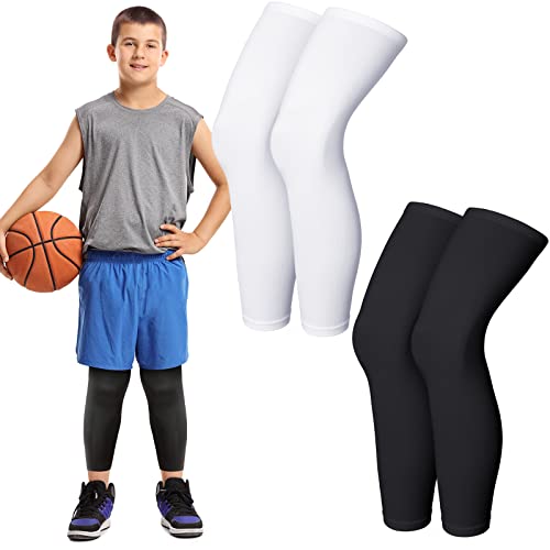 4 Pieces Kids Long Compression Leg Sleeve UV Protection Full Length for Boy Youth Girl Sports Cycling Basketball (Size M)