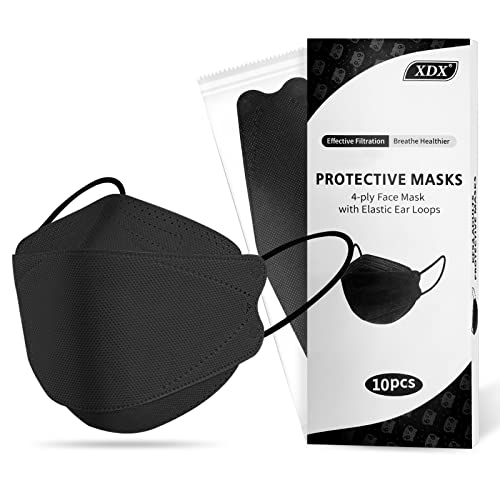 XDX Black Disposable Face Masks, 4 Layers Black Masks Individually Wrapped for Women and Men, Breathable and Comfortable Adult Masks – for Office, Outdoor, Daily Use (10 Pack)