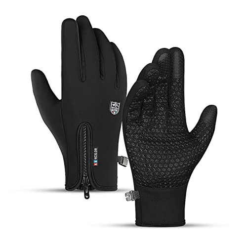 TEMEI Winter Gloves for Mens and Womens, with Sensitive Touch Screen Texting Fingers, Waterproof Windproof Anti Slip Heated Glove Hands Warm for Drive, Motorcycle, Fishing (Large, Black)