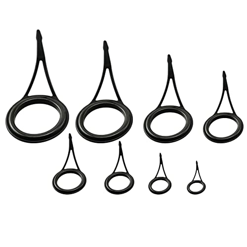 ZYAMY 8pcs Single Leg Fishing Rod Guide Stainless Steel Ceramic Tip Top Ring Circle Pole Repair Kit Fishing Accessories, 8 Sizes, Black